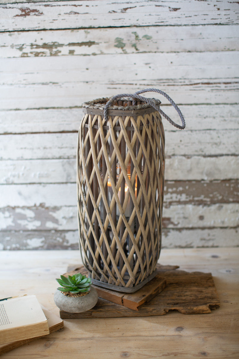 Small Tall Grey Square Willow Lantern