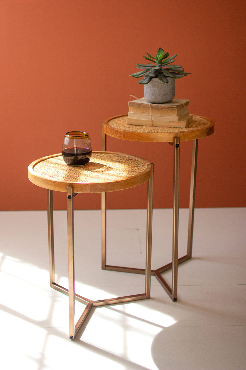 Two Rattan Nesting Round Top Tables