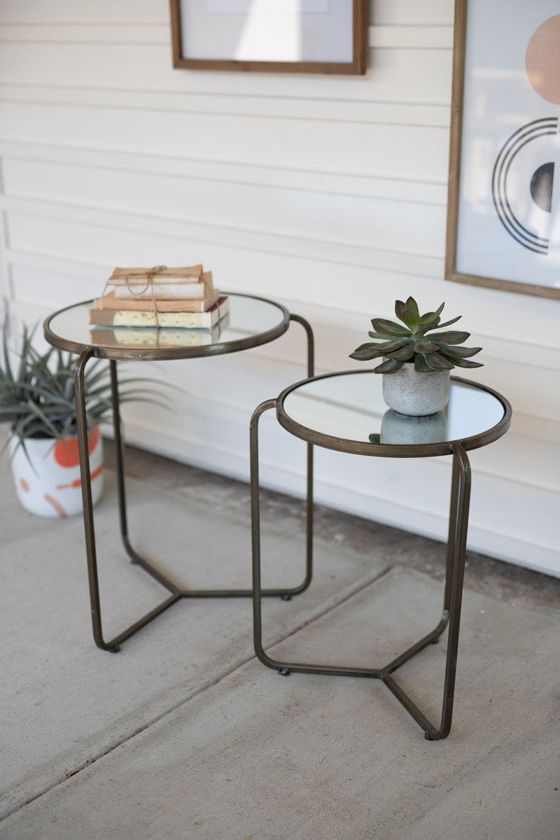 Two Metal Side Tables With Mirror Tops