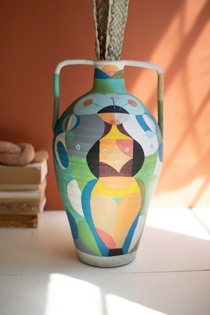 Ceramic Multi Colored Urn With Two Handles
